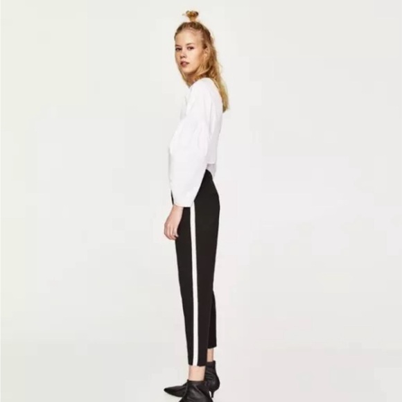 Zara Trafaluc Collection Black Dress Leggings With White Side Stripes Small - Picture 2 of 8